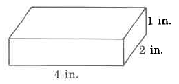 Rectangular box labeled 4 inches long, 2 inches wide, and 1 inch high.